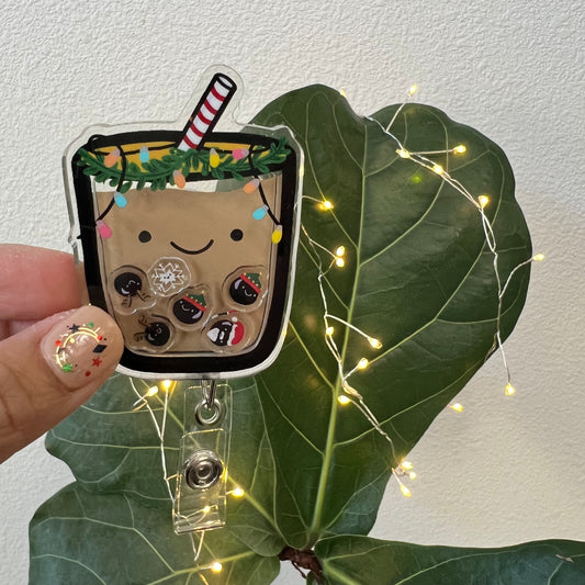 SEASONAL Shaker Badge Reel: Christmas Boba