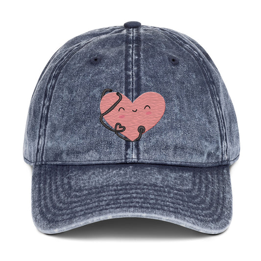 HEART Embroidered Vintage Cotton Twill Cap